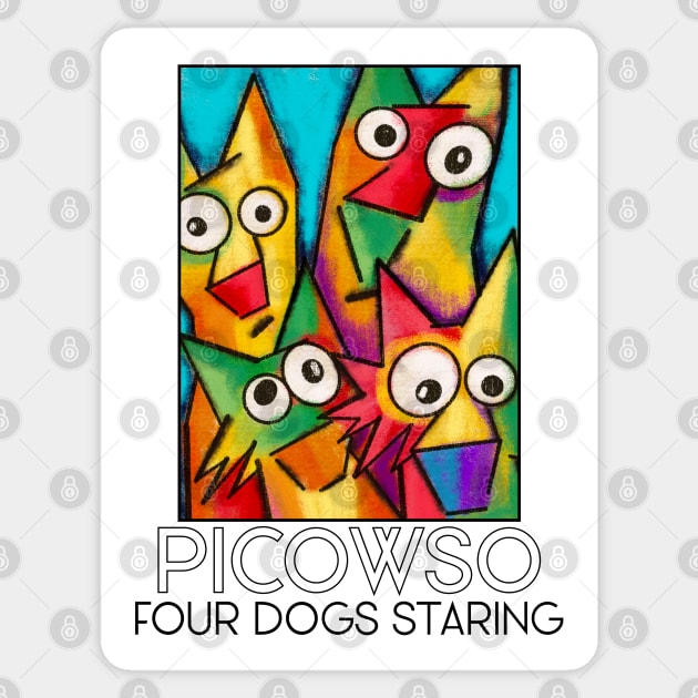 Four Dogs Staring! Sticker by ArtsofAll